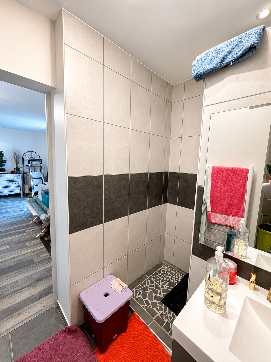 Salle de bain moderne avec douche à l'italienne — Maison Saint-Étienne